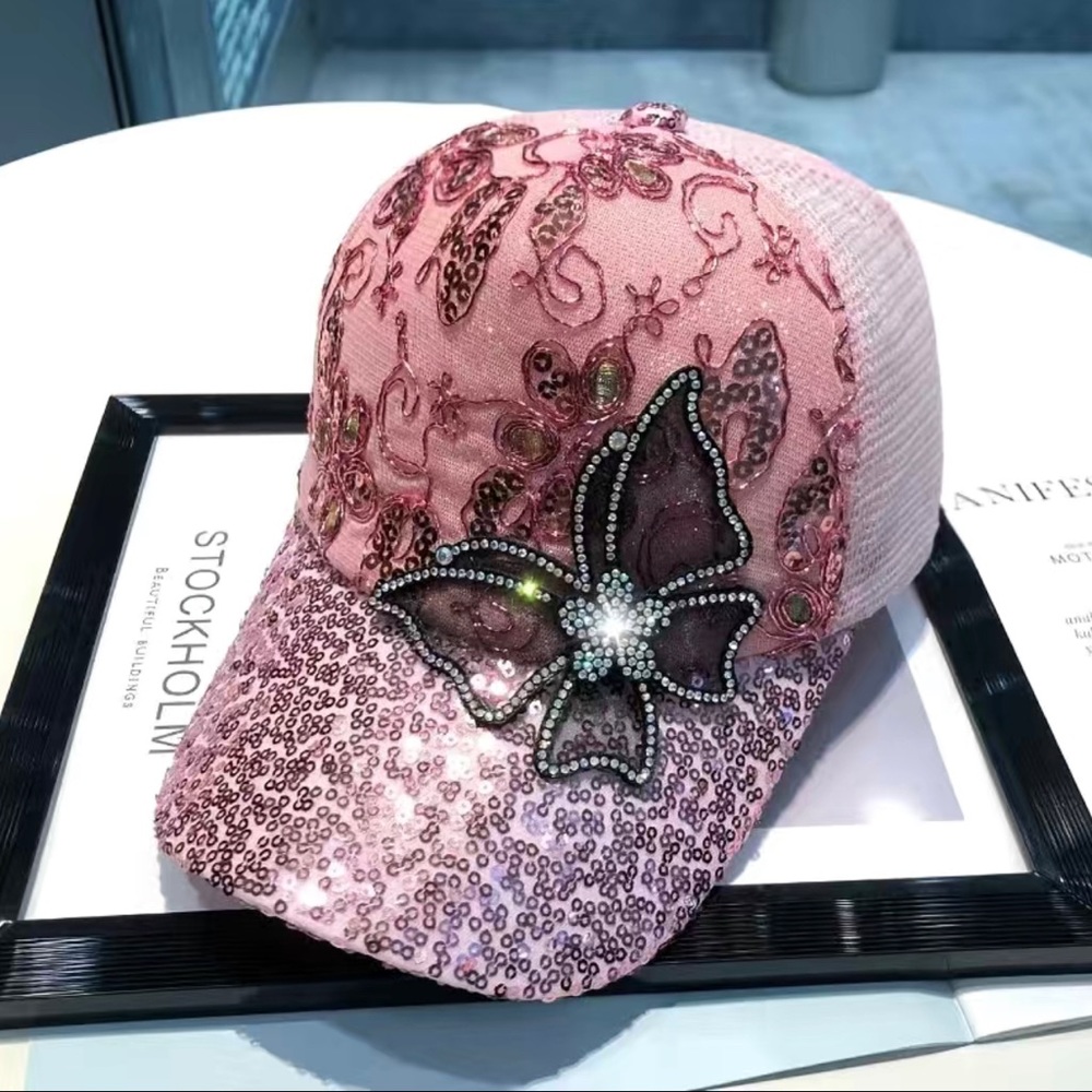 Hip hop fitted tracker cap, rhinestone butterfly SnapBack cap
